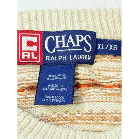 Chaps Ralph Lauren Brown Geometric Cotton Knitted Sweater Size XL - read - Picture 5 of 11